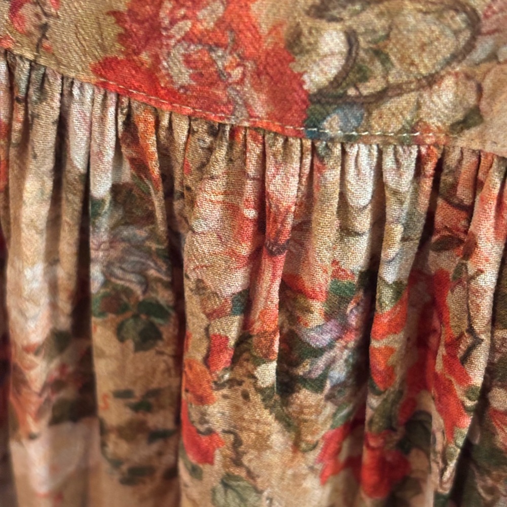 Peruvian Connection Floral Maxi Dress - Beige and Red Boho Cottagecore, Sz 6 - Picture 8 of 8